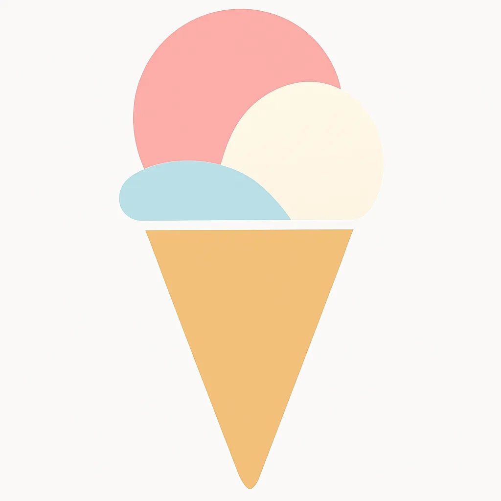 アイスのモダン抽象スタイルの絵｜パステルカラーで描かれたアイスのモダン抽象スタイルの絵は、三色の丸みが柔らかく重なり合い、軽やかで爽やかな雰囲気を伝えています。
