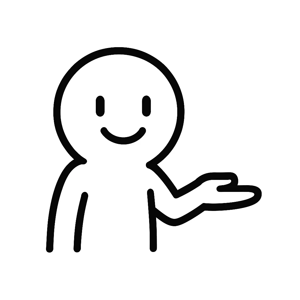 あげる顔文字のミニマルイラスト｜何かを差し出すような「あげる顔文字」をモチーフにしたミニマルイラストです。手を前に出したポーズで、「( ´ ▽ ` )っ」「(＾◡＾)っ」などのフレンドリーな雰囲気を再構成しています。