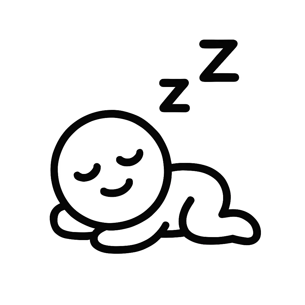 スヤァ顔文字のミニマルイラスト｜ぐっすり眠る「スヤァ顔文字」をモチーフにしたミニマルイラストです。穏やかな顔と頭のZマークで、「( ˘ω˘ )ｽﾔｧ」「(´-ω-`).｡oO」などの寝落ち感をミニマルに表現しました。
