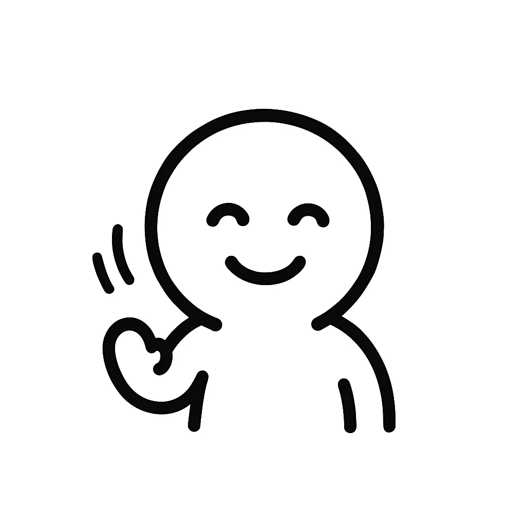 うんうん顔文字のミニマルイラスト｜うなずいて同意する「うんうん顔文字」をモチーフにしたミニマルイラストです。小さな笑顔と首を縦に動かすポーズで、「(ﾟｰﾟ)(｡_｡)ｳﾝｳﾝ」「( •̀ᴗ•́ )و」などの共感表現を再構成しました。