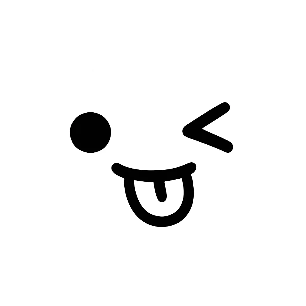 てへぺろ顔文字のミニマルイラスト｜舌を出してウインクする「てへぺろ顔文字」をテーマにしたミニマルイラストです。いたずら感と照れを合わせ持つ表情が白背景に映え、SNSや会話スタンプにもぴったり。アスキーアート「(・ω<) てへぺろ☆」のかわいさをシンプルに再構成しました。