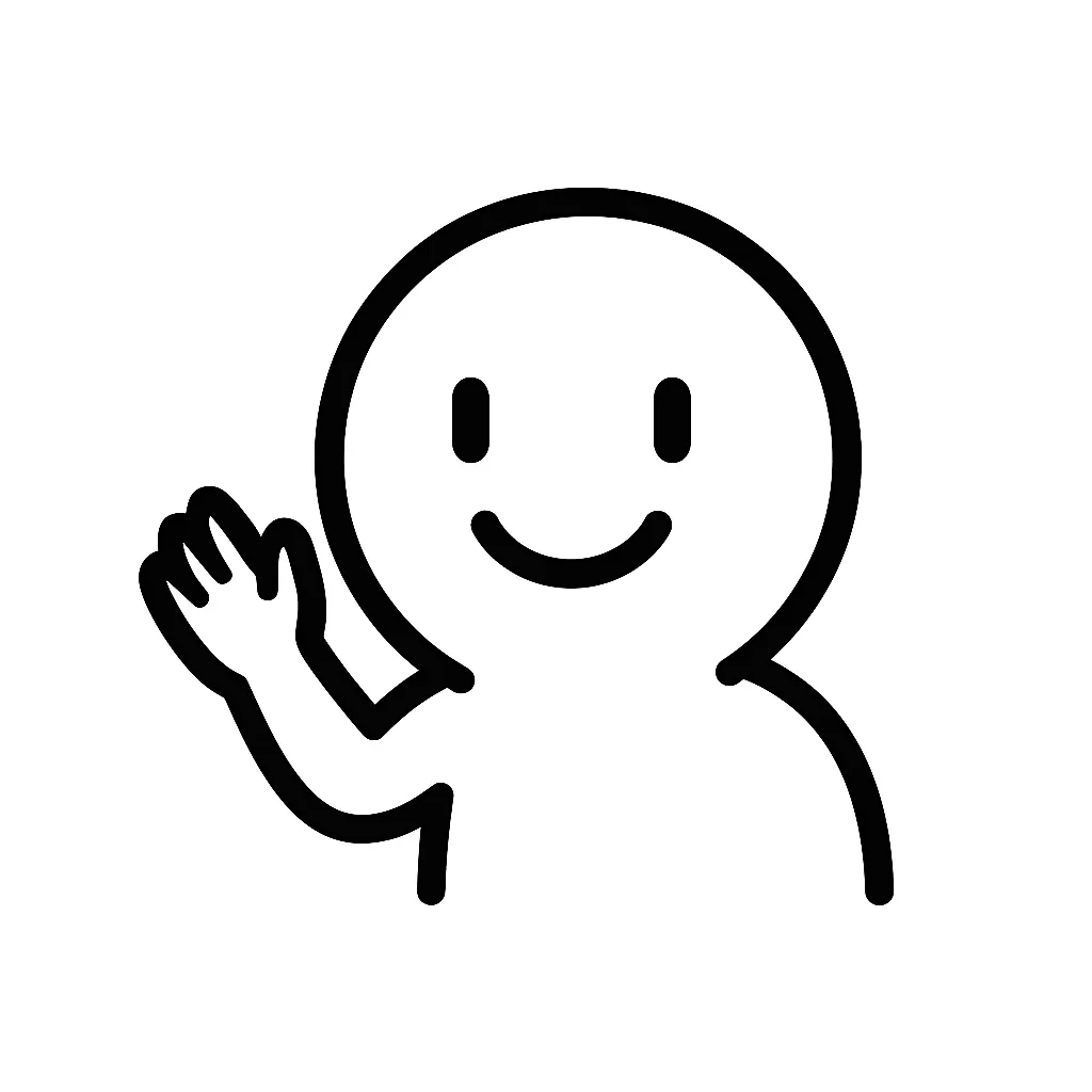 ありがとう顔文字のミニマルイラスト｜丁寧に感謝を伝える「ありがとう顔文字」をモチーフにしたミニマルイラストです。軽くお辞儀する姿勢とやさしい目元で、「(｡ᵕᴗᵕ｡)」「(*´∀｀*)ゞ」などの感謝の気持ちをミニマルに再構成しました。