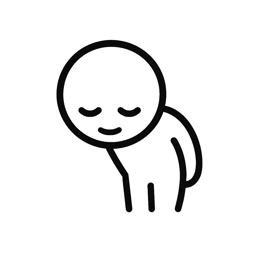 ぺこり顔文字のミニマルイラスト｜ていねいに頭を下げる「ぺこり顔文字」をモチーフにしたミニマルイラストです。やわらかな表情とお辞儀の仕草で、「<(_ _)>」「(｡-人-｡)ぺこり」などの礼儀正しさをシンプルに描いています。