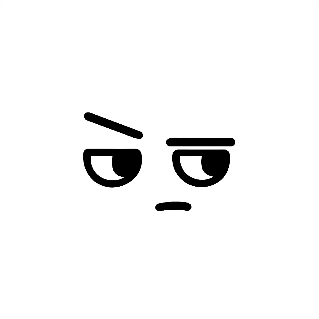 チラッ顔文字のミニマルイラスト｜視線だけを送るような「チラッ」顔文字をモノクロで表現したミニマルイラストです。目の動きや眉の角度によって、こっそり見ているような印象を演出。白背景に黒線で描かれており、アスキーアート「(¬_¬ )」のような含みのある表情を再現しています。