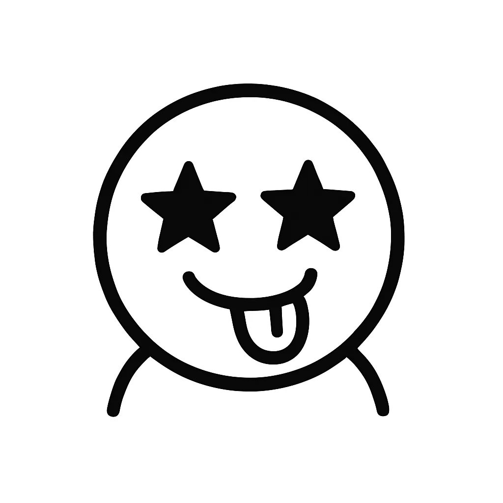 じゅるり顔文字のミニマルイラスト｜よだれを垂らす「じゅるり顔文字」をモチーフにしたミニマルイラストです。目を輝かせながら舌を出す表情で、「( º﹃º )」「(๑´ڡ`๑)じゅるり」などの食欲や欲望をシンプルに描いています。