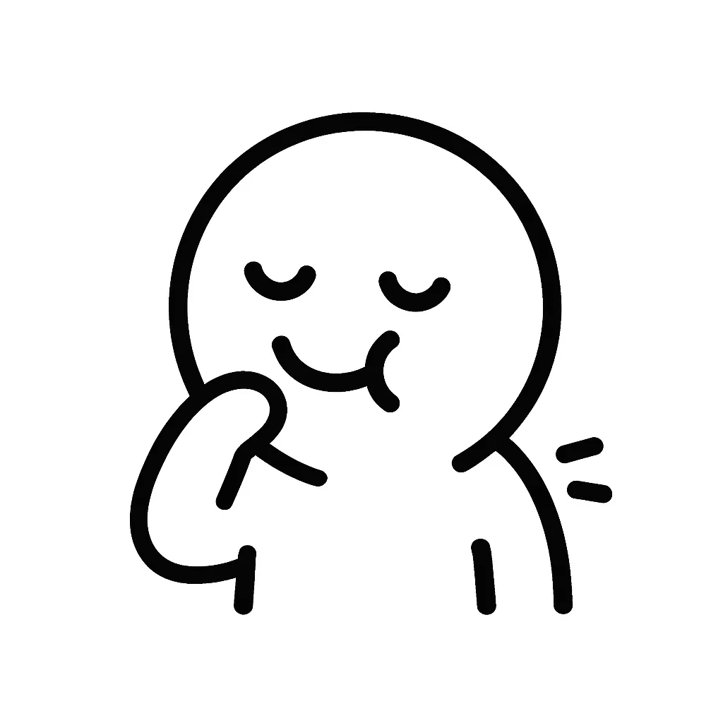もぐもぐ顔文字のミニマルイラスト｜口を動かして食べている「もぐもぐ顔文字」をモチーフにしたミニマルイラストです。ほっぺを膨らませた表情と咀嚼のポーズで、「(๑´ڡ`๑)」「(*´～｀*)もぐもぐ」などのかわいらしい食事シーンを表現しています。