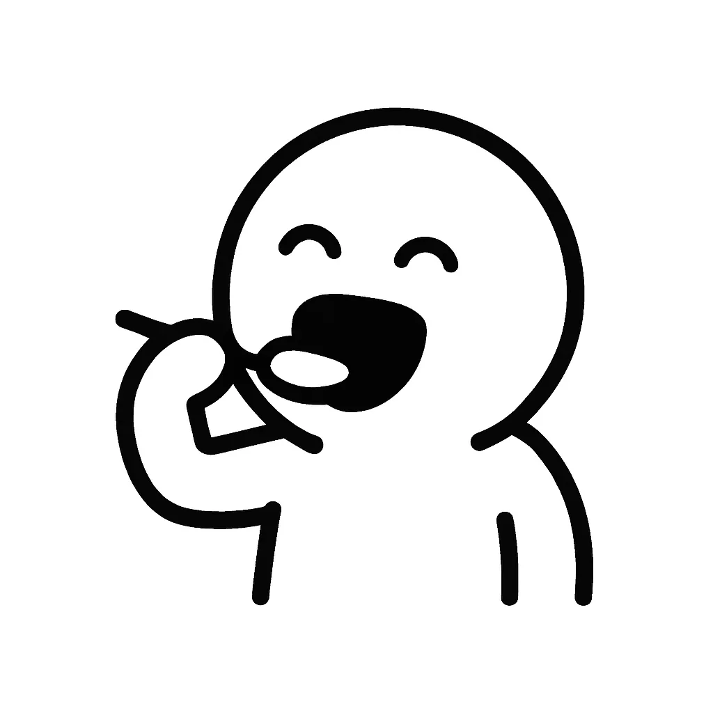 食べる顔文字のミニマルイラスト｜口を開けて食べる「食べる顔文字」をモチーフにしたミニマルイラストです。スプーンやフォークの動作と嬉しそうな顔で、「(*´ч ` *)」「(๑>ڡ<๑)」などの満足感のある表情をシンプルに再構成しました。