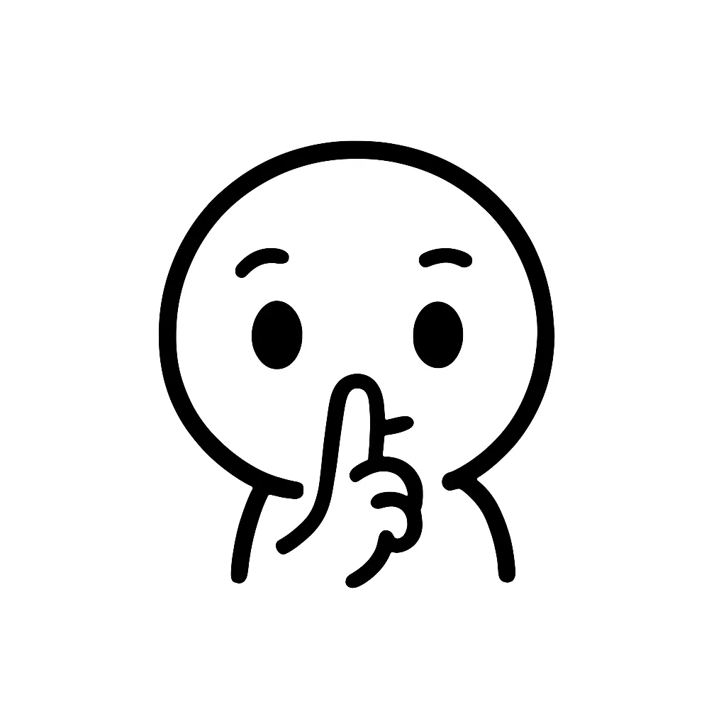 こっそり顔文字のミニマルイラスト｜静かにのぞき込むような「こっそり」顔文字をモチーフにしたミニマルイラストです。指を口に当てる仕草や小声感のある表情が特徴で、ひみつや気配を感じるシーンにぴったり。アスキーアート「(・x・)ｼｰｯ!」の雰囲気をシンプルに落とし込んでいます。