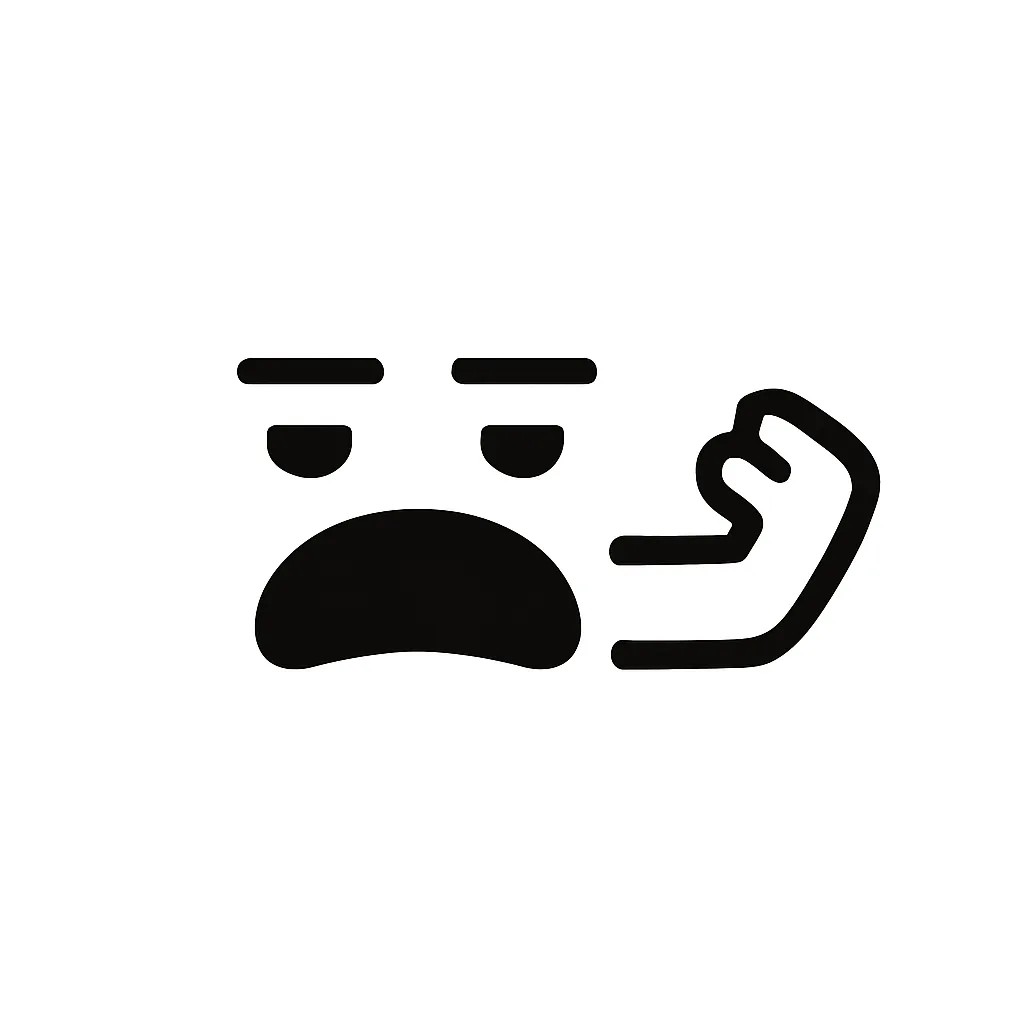 ツッコミ顔文字のミニマルイラスト｜黒のシンプルな線で描かれたツッコミ顔を、完全な白背景に落とし込んだミニマルイラストです。ジト目とふくらんだ口、ツッコミの手が特徴で、ちょっとした怒りや呆れの感情をユーモラスに表現。代表的なアスキーアート「( ﾟдﾟ)っ)) ﾟДﾟ)」を連想させる構成です。