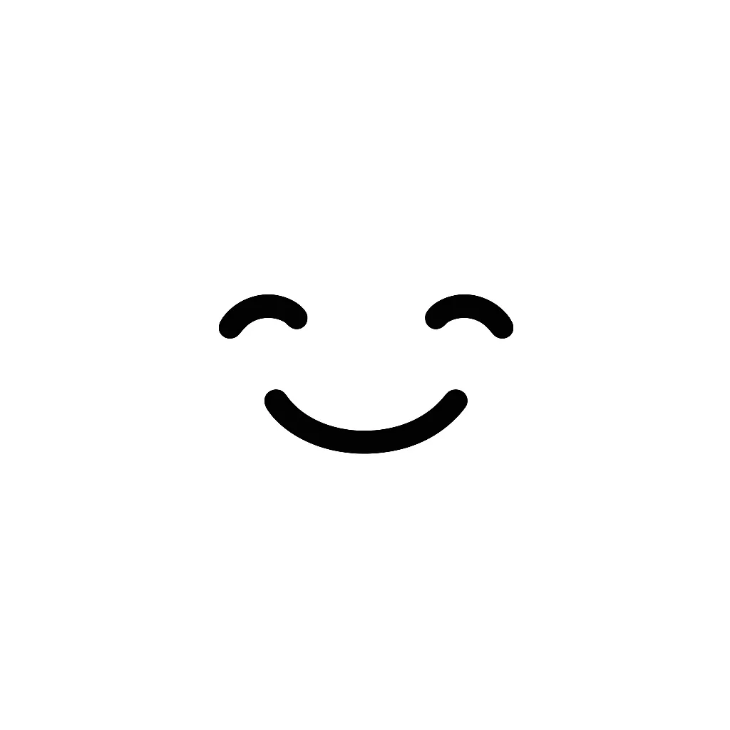 にっこり顔文字のミニマルイラスト｜控えめながらもしっかりと気持ちが伝わる「にっこり顔文字」を、白背景に黒線のみで描いたシンプルなデザインです。口角がやさしく上がった微笑みで、安心感や好印象を与えます。アスキーアート「(＾-＾)」の空気感を洗練して落とし込みました。