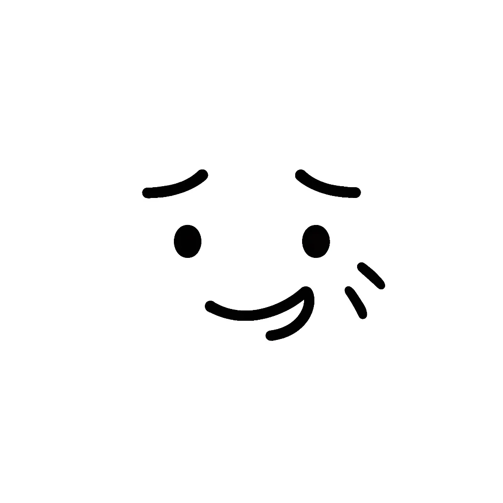 苦笑い顔文字のミニマルイラスト｜困ったような表情をやわらかく描いた「苦笑い顔文字」のミニマルイラストです。ぎこちない口元や斜めの眉線が特徴で、気まずさや照れをシンプルに伝えます。白背景に黒線だけの構成で、アスキーアート「(；´∀｀)」の空気感を再現しています。