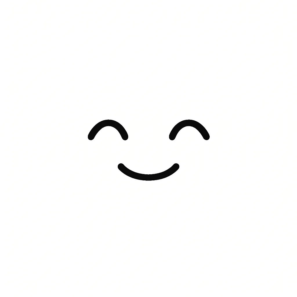 ふふふ顔文字のミニマルイラスト｜こっそり笑っているような「ふふふ顔文字」をモチーフにしたミニマルイラストです。すこし閉じた目と小さく笑う口元が特徴で、含み笑いや余裕のある表情を表現。アスキーアート「(￣ー￣)ﾆﾔﾘ」などの静かな笑いをシンプルに再構成しています。