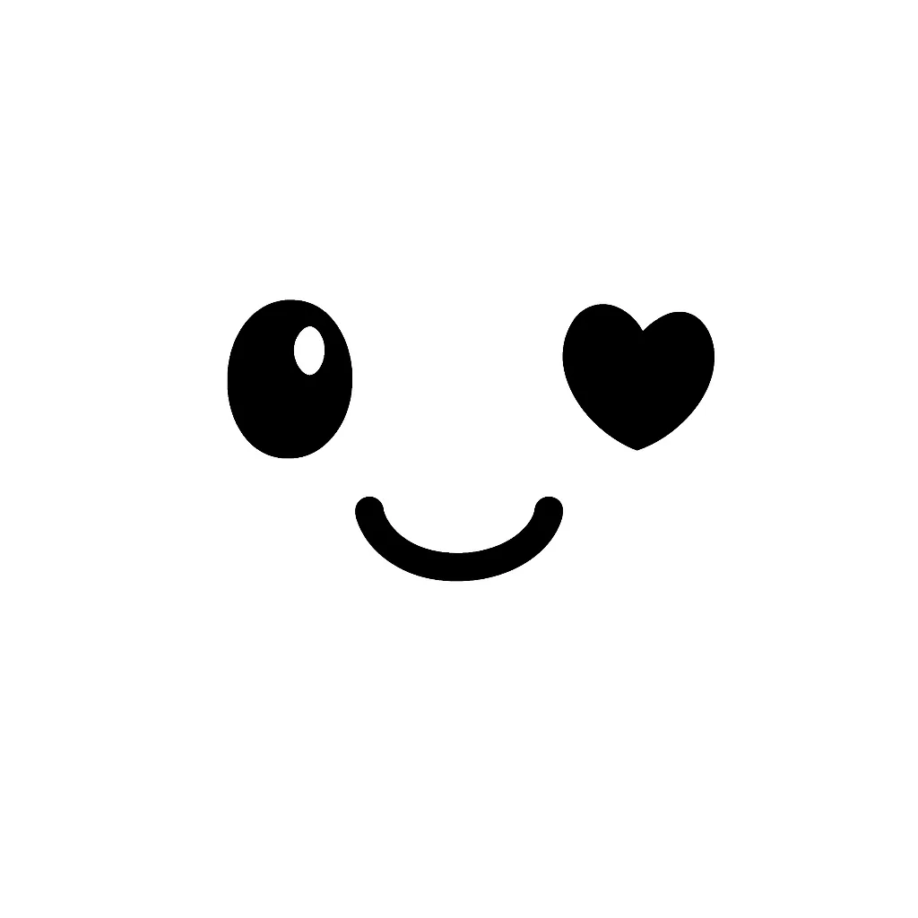 かわいい顔文字のミニマルイラスト｜かわいらしい顔文字をモチーフにしたモノクロのミニマルイラストです。大きな目とにっこり笑った口が特徴で、やさしく親しみやすい雰囲気を演出します。完全な白背景に黒のシンプルな線で描かれており、LINEスタンプやSNSアイコンにもぴったり。代表的なアスキーアート「(｡♥‿♥｡)」の可愛さをシンプルに再現しています。