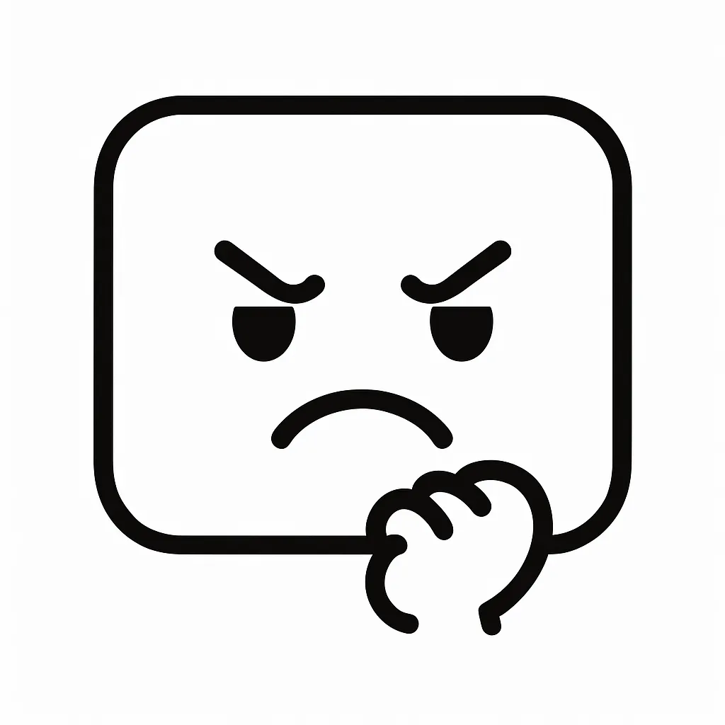ぐぬぬ顔文字のミニマルイラスト｜悔しさと怒りが混ざったような「ぐぬぬ顔文字」をテーマにしたミニマルイラストです。歯を食いしばるような口元と不満げな目が特徴で、うまくいかない状況の葛藤が伝わります。アスキーアート「(；´Д｀)」「(；¬д¬)」のぐぬぬ感を洗練して再構成しました。