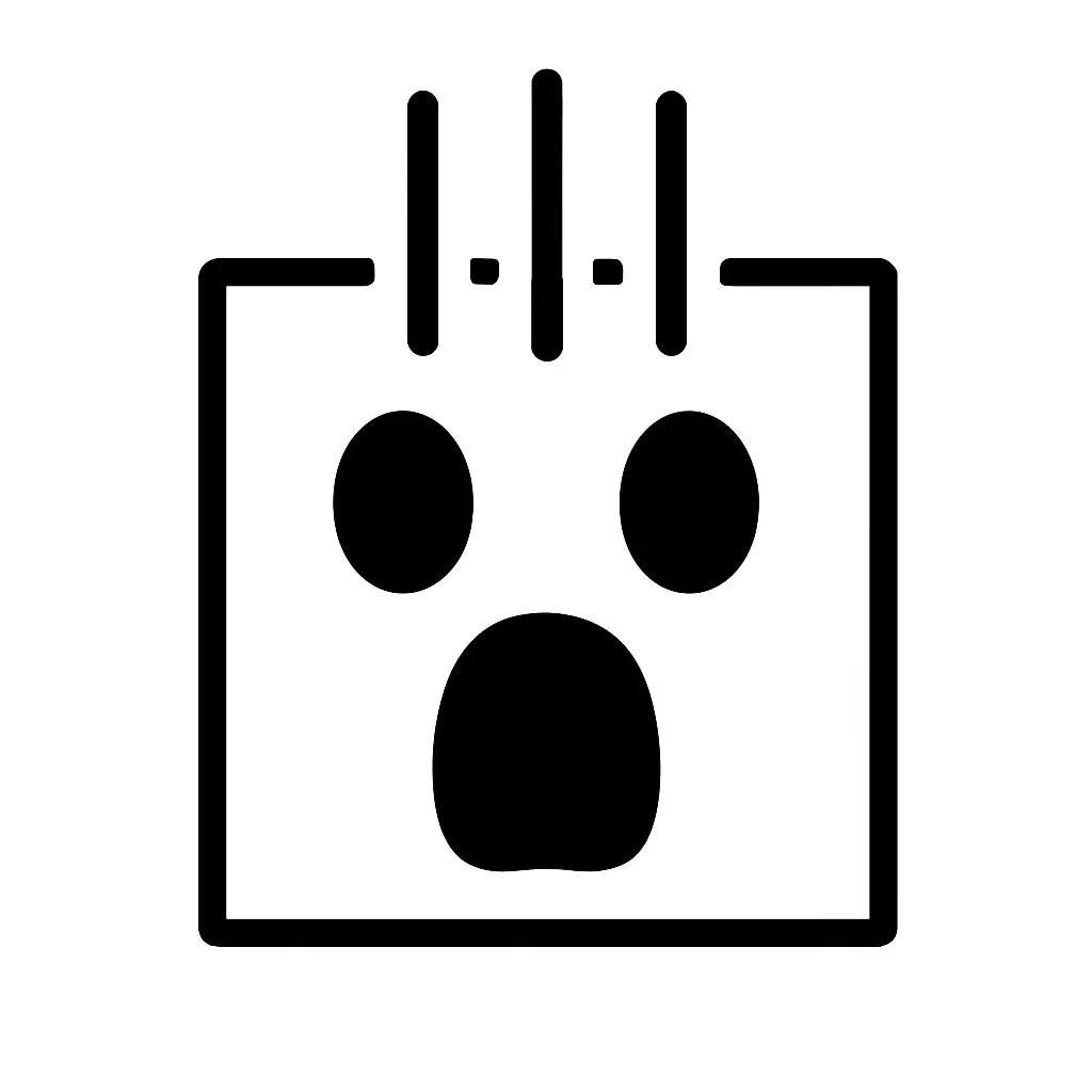 ガーン顔文字のミニマルイラスト｜ショックを受けた瞬間を表す「ガーン顔文字」をモチーフにしたミニマルイラストです。大きく見開いた目と口、頭からずしんと落ちるような印象で、驚きや落胆を表現。アスキーアート「(　Д　)」「(；ﾟДﾟ)ｶﾞｰﾝ」などを再構成しています。