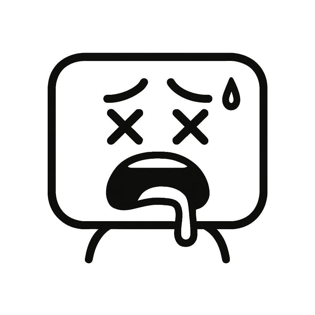 死にかけ顔文字のミニマルイラスト｜体力ゼロの「死にかけ顔文字」をモチーフにしたミニマルイラストです。目が回ったような表情とぐったりした体勢で、「(×_×)」「(＋д＋)」などの脱力系リアクションを簡潔に描いています。
