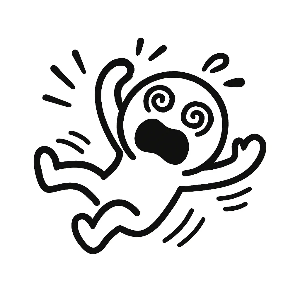 ジタバタ顔文字のミニマルイラスト｜床をバタバタ転げまわる「ジタバタ顔文字」をモチーフにしたミニマルイラストです。手足を振り乱した大げさな動きで、「(ﾉ*>∀<)ﾉﾞ」「(╯°□°）╯︵ ┻━┻」系の騒がしさを再現しました。