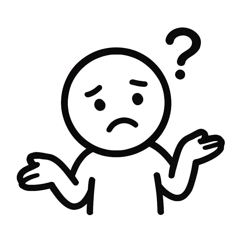 はてな顔文字のミニマルイラスト｜疑問を浮かべたような「はてな顔文字」をモチーフにしたミニマルイラストです。首かしげポーズと顔の横のはてなマークで、「(・・?)」「(´･ω･`)？」などの困惑感を再構成しました。