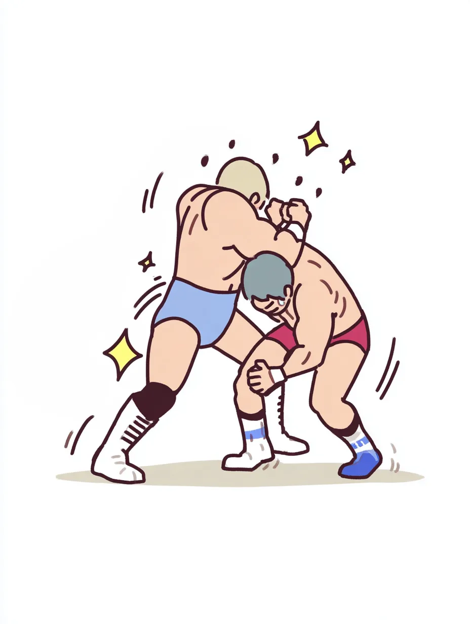 やる気デフォルメのプロレス選手A｜豪快な技が炸裂するやる気デフォルメのプロレス選手。大きな動きと弾ける線のアクセントが、プロレス特有の迫力と派手さを生き生きと表現しています。