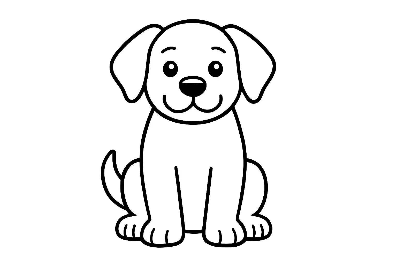 犬の塗り絵：おすわりした犬｜元気でかわいい犬がちょこんとおすわりしている構図です。顔や耳の形、足のポーズが丁寧に表現されており、初心者でも塗りやすい親しみやすいデザインです。