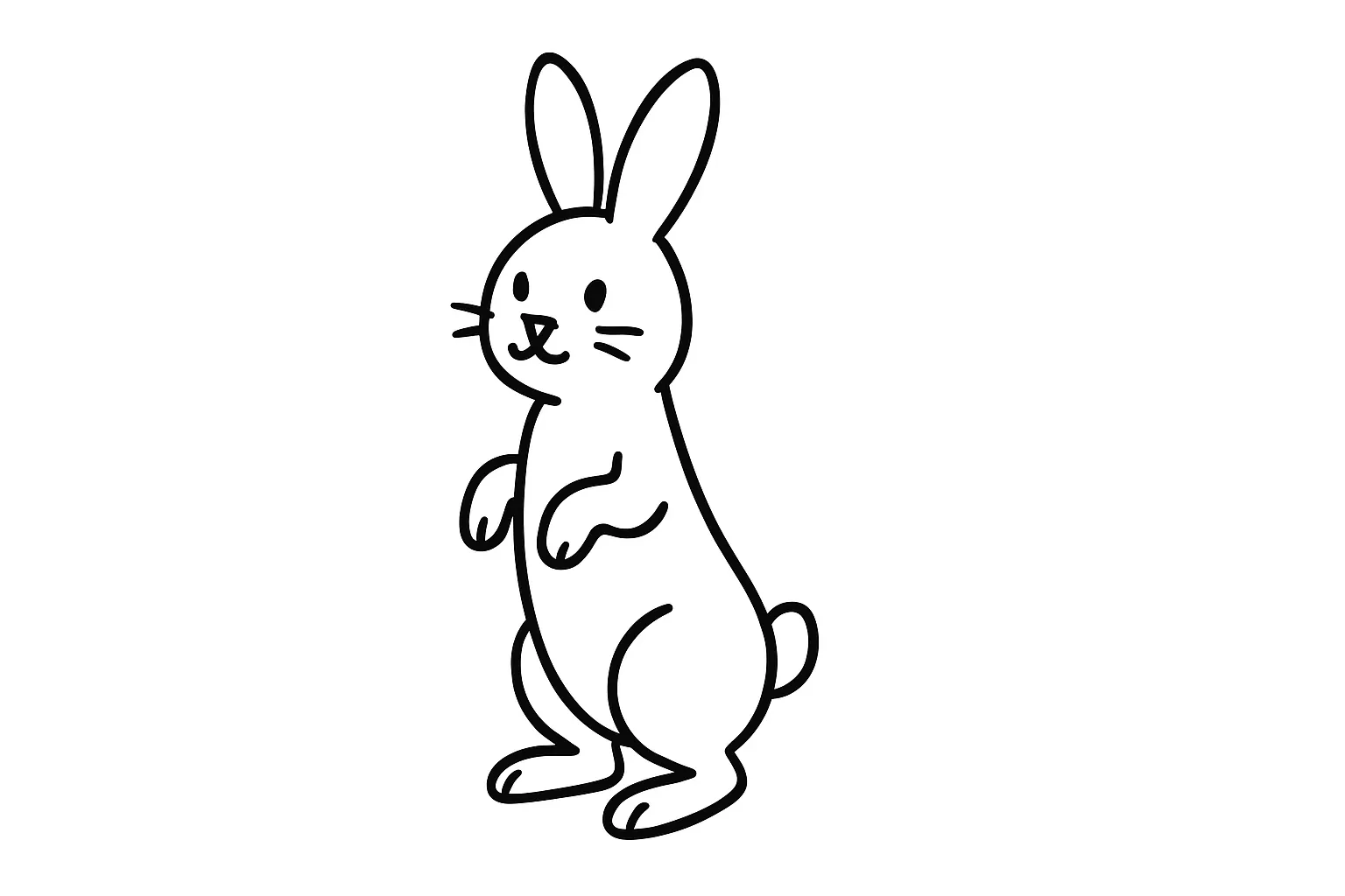 塗り絵のたつうさぎ｜後ろ足で立ち上がるようなポーズのうさぎが描かれており、耳と前足に動きがあるのがポイントです。バランスよくまとまった構図で、自由な色づけが楽しめます。観察力や想像力を育てる塗り絵としておすすめです。