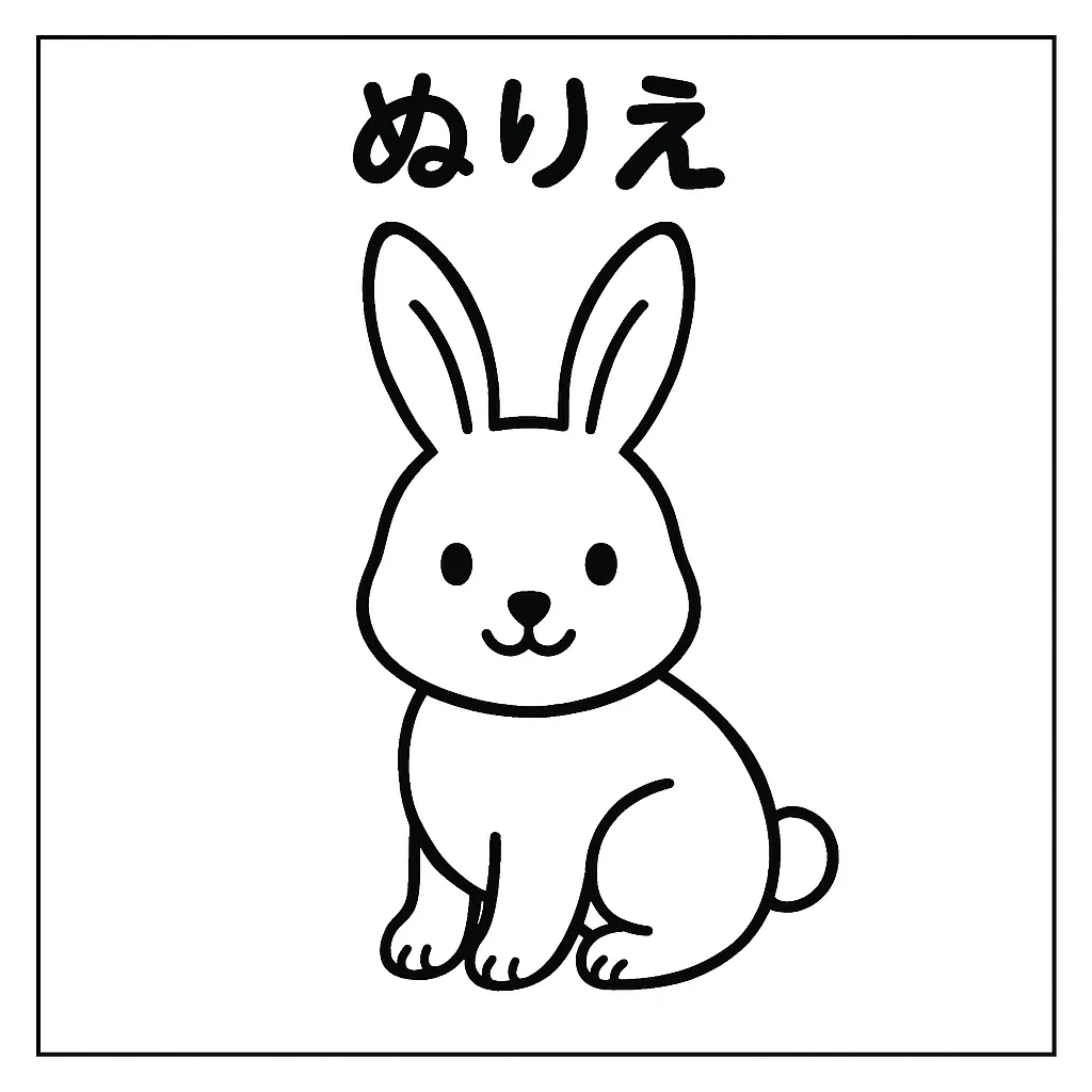 塗り絵動物・うさぎのぬりえ｜すらりと伸びた耳とまあるい体が特徴の、やさしい表情をした塗り絵動物です。シンプルな構成ながらも愛らしさがにじみ出ており、幼児にも親しみやすく楽しく色を塗れるデザインになっています。