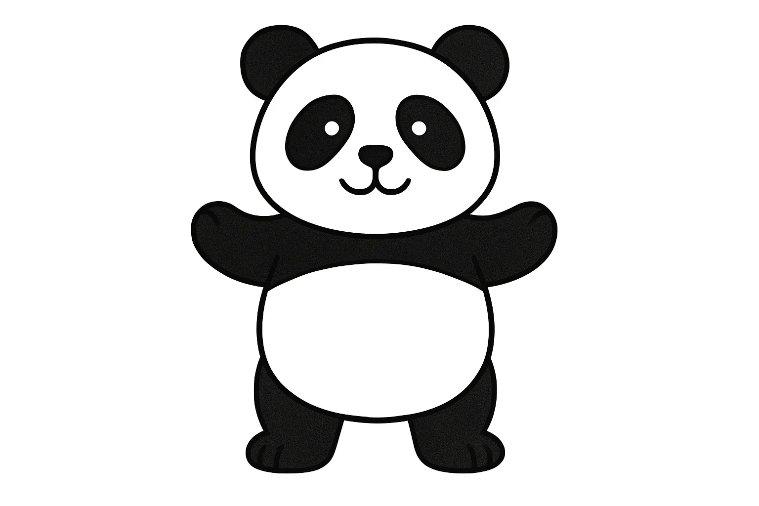 塗り絵のたつパンダ｜前足を軽く上げ、元気よく立ち上がっているポーズのパンダです。まるい耳と目のまわりの黒模様がはっきりしていて、ぬりえとしても視覚的に楽しい構成です。