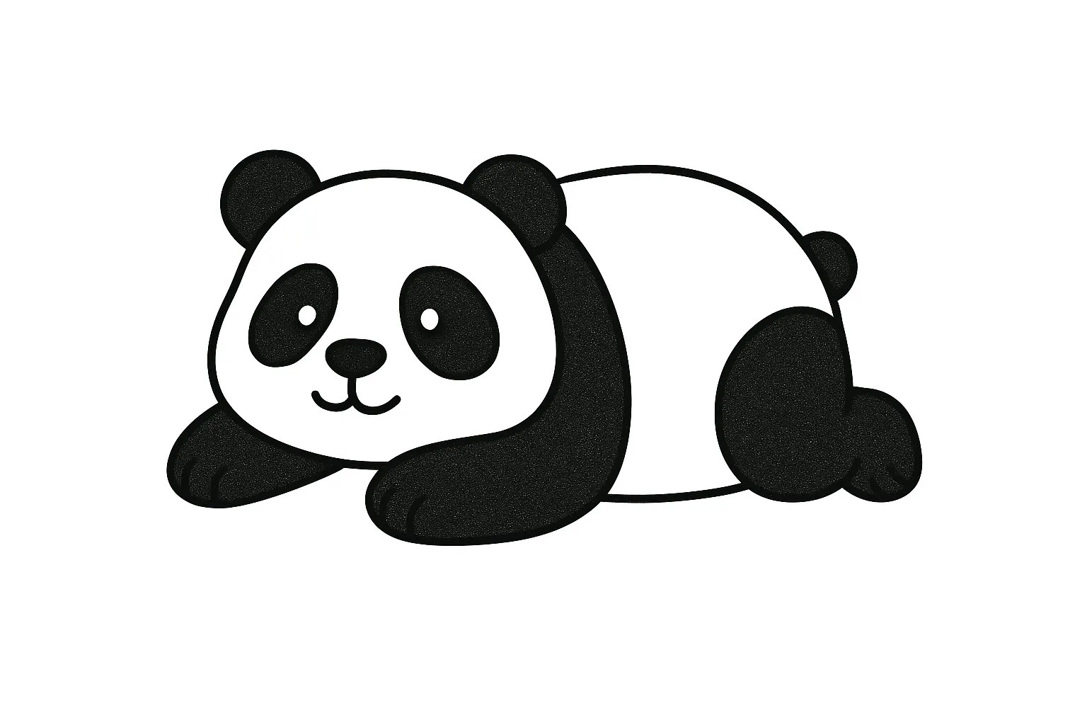 塗り絵のねそべるパンダ｜おなかを下にしてのんびり伏せた状態のパンダを横から見た構図です。リラックスした姿と柔らかい体のフォルムが可愛らしく、やさしい雰囲気のぬりえに向いています。
