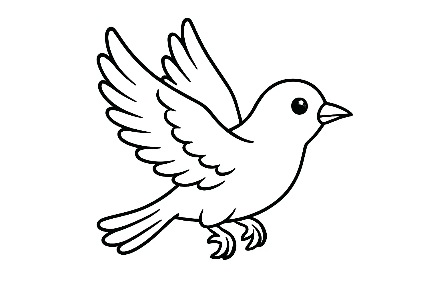 塗り絵のとぶ鳥｜大きく翼を広げて空を飛ぶ鳥を描いたダイナミックな構図です。羽ばたく様子が印象的で、線も明瞭なためぬりえとしても迫力のある仕上がりになります。