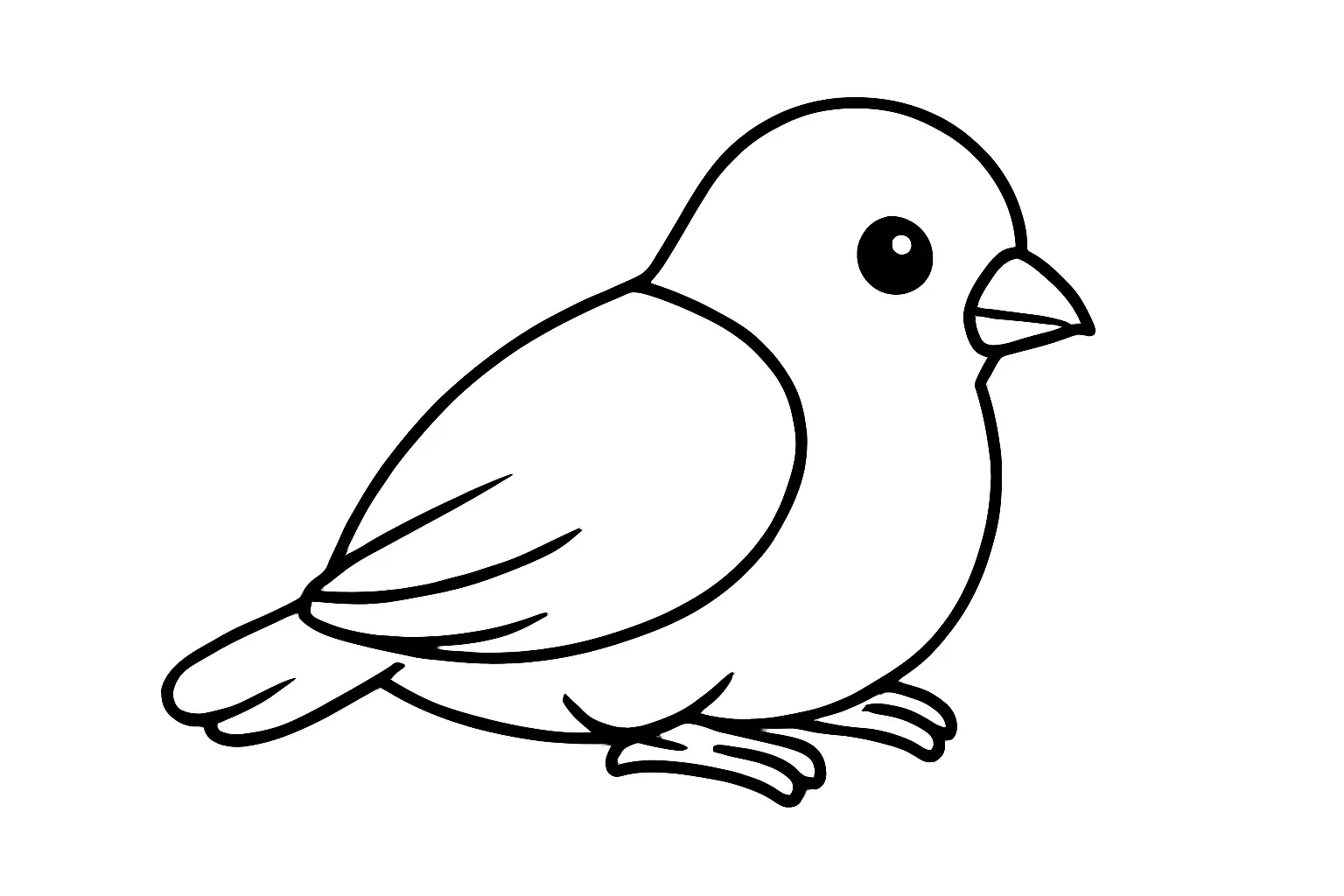 塗り絵のすわる鳥｜地面におすわりして羽を休めている鳥を横から見た構図です。丸みのあるフォルムで親しみやすく、やさしい雰囲気のぬりえに仕上がります。