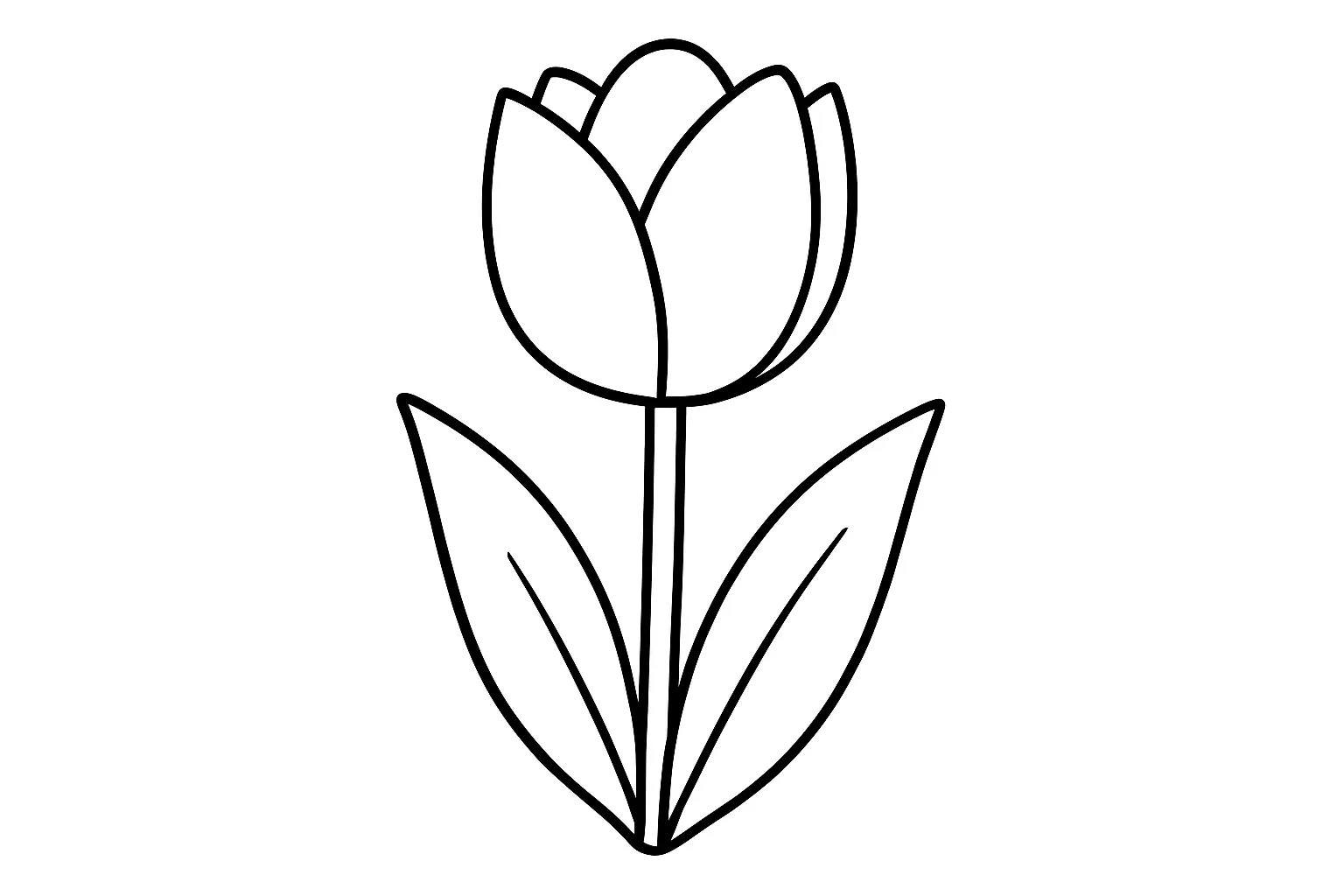 かわいいチューリップの塗り絵１｜丸みのある花びらがかわいらしいチューリップの塗り絵です。すっくと伸びた茎とバランスよく広がった葉が春らしい印象を与えてくれます。色を塗って季節の掲示に使ってね。