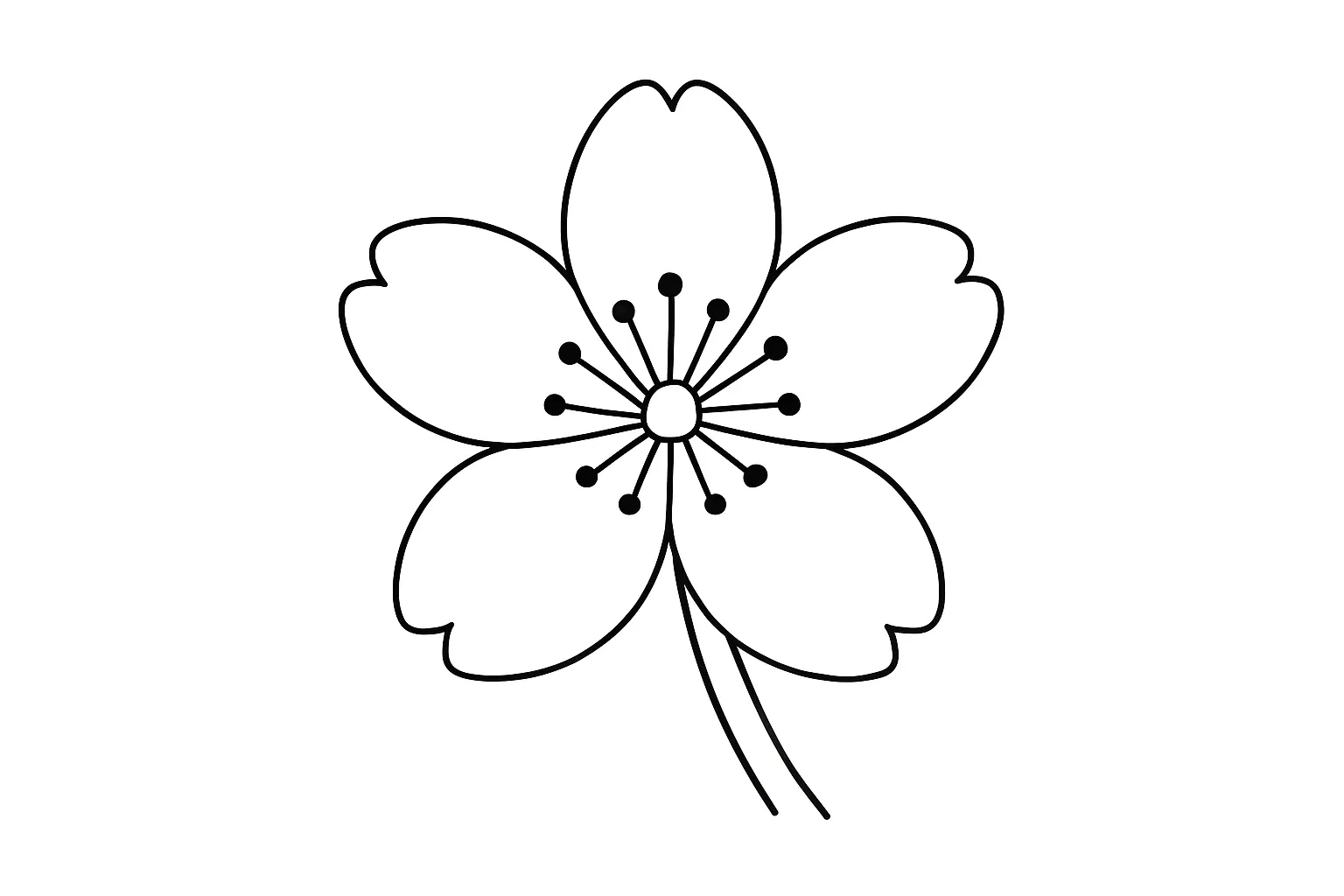 塗り絵春：1輪のアップ構図｜1輪の桜を大きく中央に配置したアップ構図の塗り絵です。花びらの形や重なりをじっくり観察でき、花のつくりや自然の美しさへの関心を育むきっかけになります。