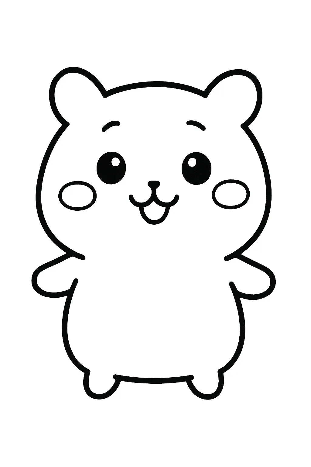 ぷっくりハムスターの塗り絵キャラクター｜コロンとした体とほっぺが特徴のハムスター。手足の省略された簡略デザインが塗りやすく、シンプルながら癒し系の塗り絵キャラクターになっています。