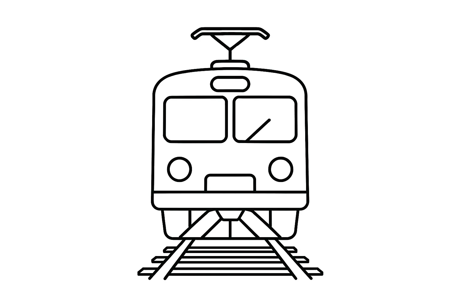 電車の塗り絵：駅にとまる電車｜ホームで停車中の電車を描いた構図で、扉の位置や乗降スペースがわかりやすく、日常生活とつなげて想像しやすい塗り絵です。情景づくりにも発展できます。