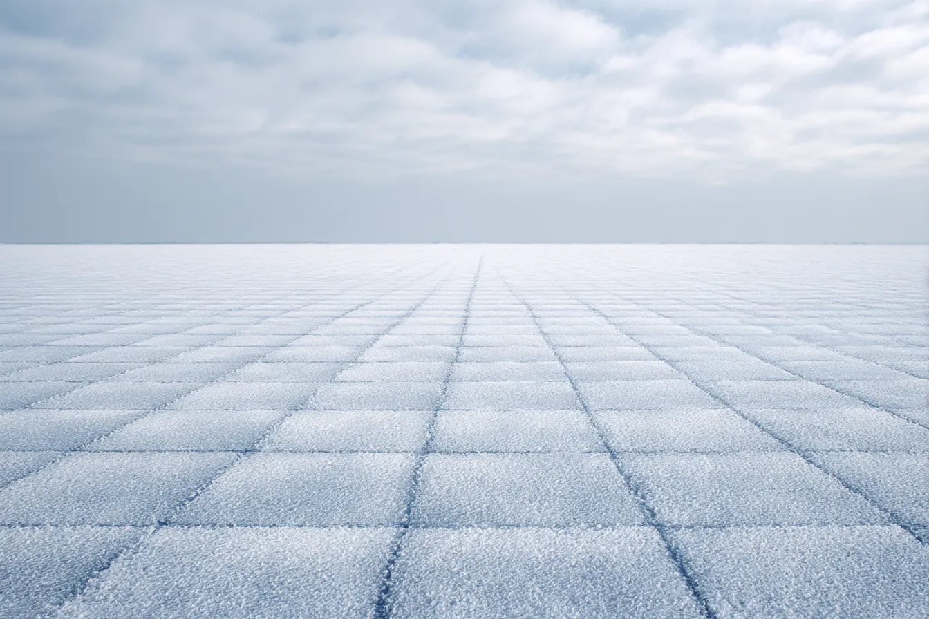 チェック柄の雪景色と広がる背景｜雪の広がる空間にチェック柄の模様が重なり、シンプルでありながらも力強い印象を与えます。チェック模様が風景に溶け込むことで、冬の静けさを感じさせる背景として自然な美しさが表現されています。