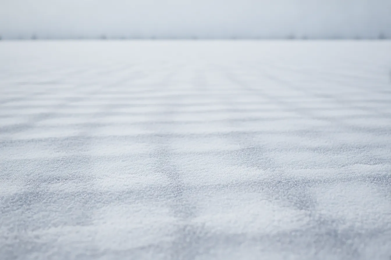 チェック模様の雪原と空の背景｜無限に広がる雪原にチェック柄の模様が柔らかく広がり、空の青さと対照的に調和を保っています。雪の清潔感とチェックのシンプルさが美しく結びつき、平穏で穏やかな風景を作り出しています。