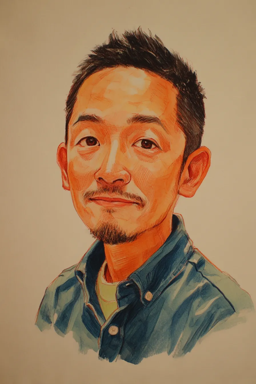 父の日の絵 水彩タッチの男性肖像｜軽やかなタッチと温かみある色合いで描かれた父の日の絵。爽やかで親しみやすい雰囲気が、家族向け広告や記念日の販促素材に適している。