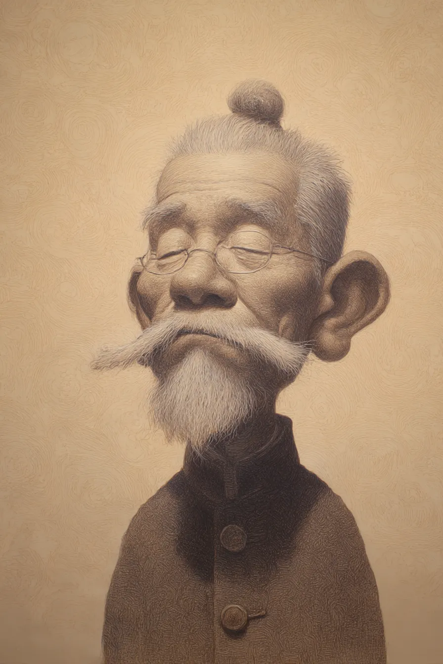 父の日の絵 味わい深い老人の肖像｜誇張された表情と精緻な描写がユーモラスな父の日の絵。渋みと個性が際立ち、カルチャー系やクリエイティブな広告素材として魅力を発揮する。