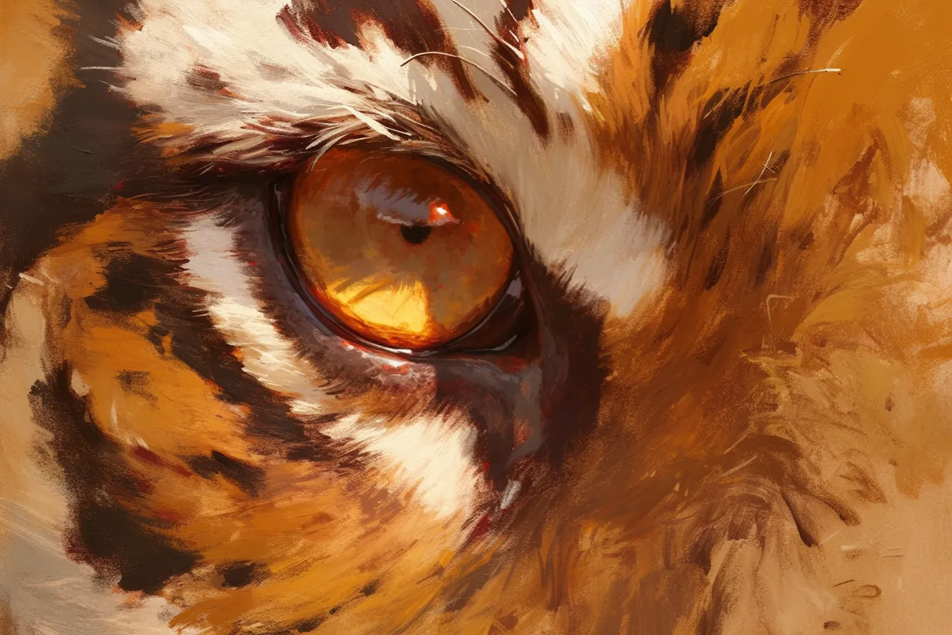 鋭い眼光のトラの絵｜鋭い眼光を鮮やかに切り取った鋭い眼光のトラの絵です。力強さと芸術的な美しさを兼ね備え、広告デザインやブランドイメージ強化に最適なビジネス写真素材です。