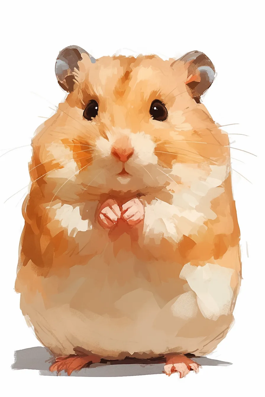 かわいい表情のハムスターの絵｜やさしいタッチで描かれたハムスターの絵は、柔らかな毛並みと愛らしい表情が特徴です。余白を活かした構図で、広告やプレゼン資料など多様なビジネス素材として活用できる洗練されたデザインです。