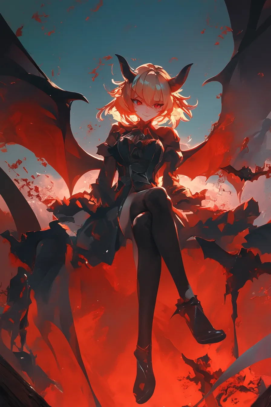 幻想的なキャラクターとコウモリの絵｜人型キャラクターとコウモリのモチーフを組み合わせた絵は幻想的な雰囲気を持ち、エンタメやゲームプロモーションに活用しやすいビジネス写真素材です。