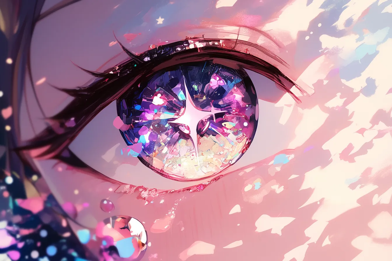 光を宿した幻想的な目の絵｜まばゆい光を取り込むように描かれた目の絵です。幻想的で魅力的な表現が特徴で、エンターテイメントやアート関連の素材に活用できます。