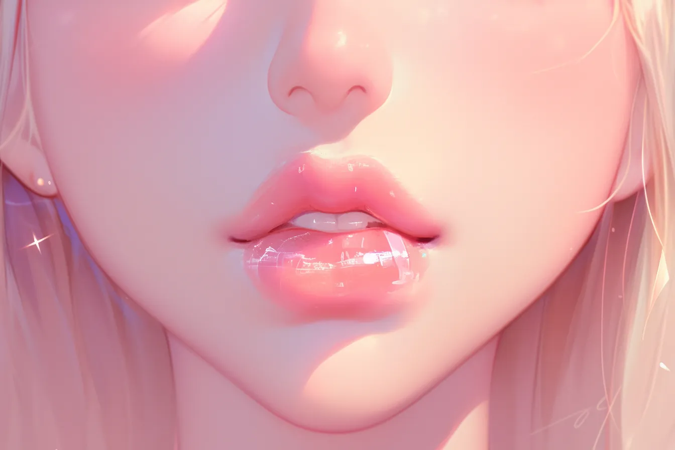 透明感のある唇が特徴の口の絵｜光沢感と柔らかな色調で描かれた口の絵です。清潔感と女性らしい魅力を強調し、美容関連の広告や高級ブランドのビジュアル素材として活用できます。
