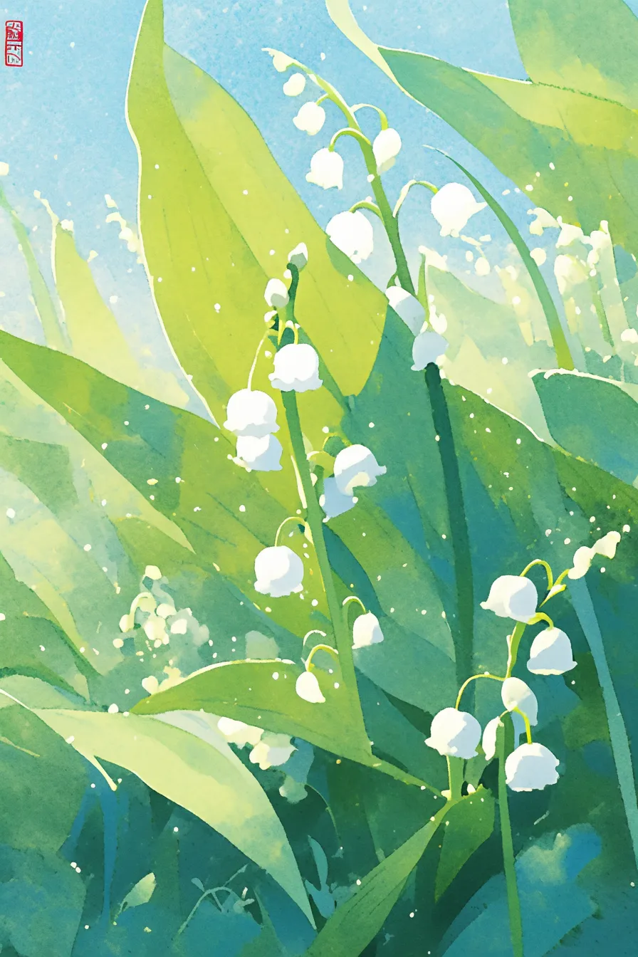 水彩風に描かれたすずらんの絵｜柔らかいタッチで描かれたすずらんの絵は、落ち着きと清楚さを兼ね備えた印象。ナチュラルなブランドイメージや紙面装飾に使いやすいビジネス写真素材です。