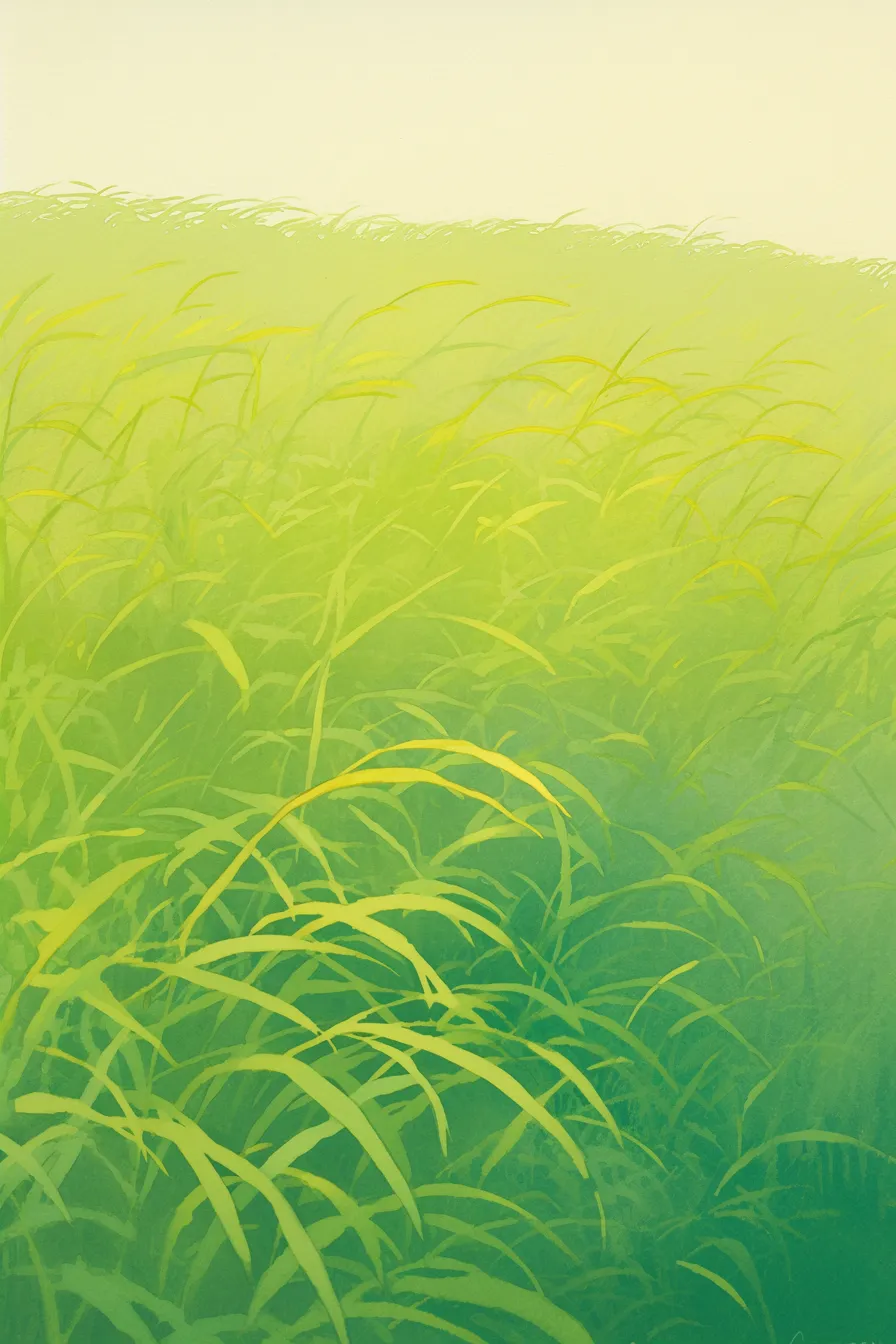 草の絵　淡い色彩で描かれた抽象的表現｜柔らかいグラデーションで構成された草の絵は、シンプルながらも幻想的な印象を持ち、ミニマルデザインや背景利用に適したスタイルです。