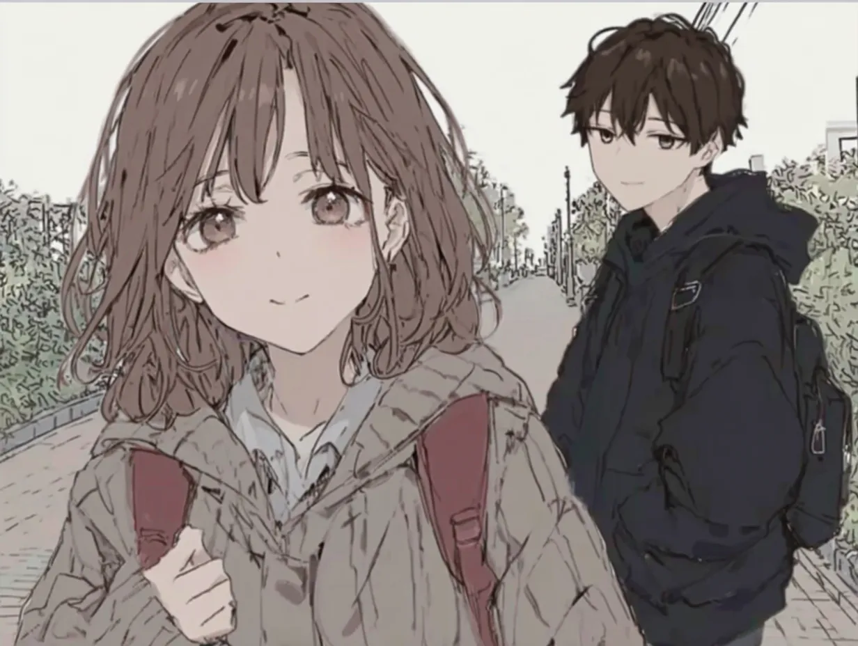 男女ペア画素朴な日常のくちづけ｜柔らかく手描き風のタッチが印象的で、さりげない仕草に心が温まります。男女ペア画の魅力として、気取らず自然な愛情の表現がしっかり伝わる構成です。