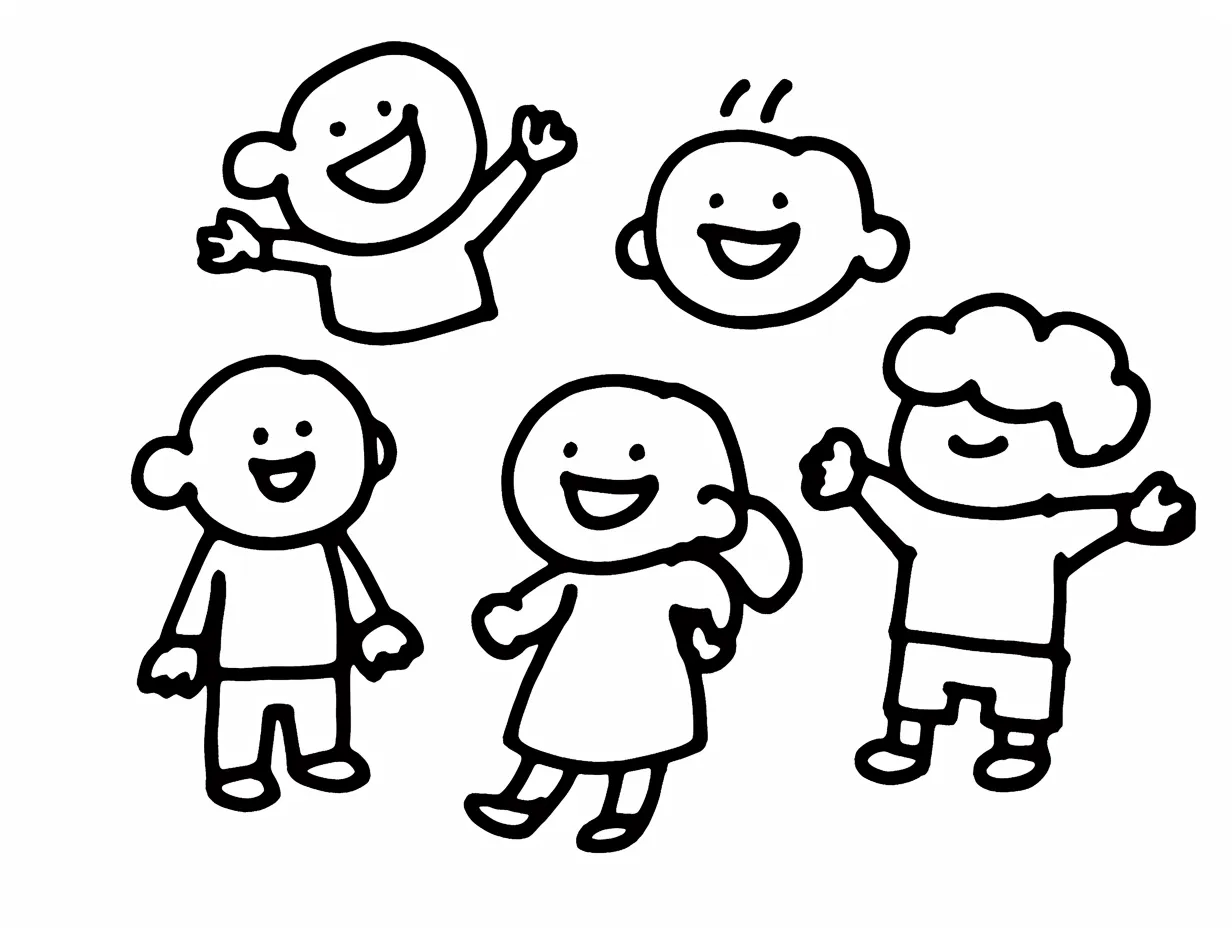 手書き顔の全力笑顔｜体を大きく使って笑うポーズと手書き顔の線のゆらぎが合わさり、全身で喜びを伝える。勢い重視の構成が活きる場面。