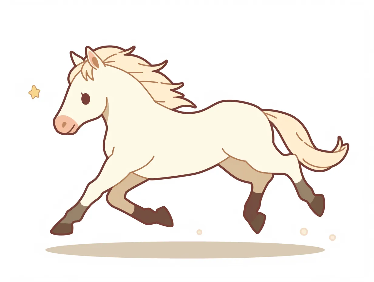 馬の横顔はこっち見て｜走っている姿を横からとらえた馬の横顔が、リズミカルな動きと元気な印象を伝えている。軽やかな配色も魅力のひとつ。