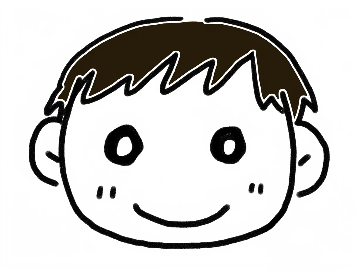 簡単まっすぐ顔｜目線をまっすぐ正面に向けた簡単顔。目の丸さと口のバランスが整っており、純粋で素朴な雰囲気を感じさせる表現になっている。
