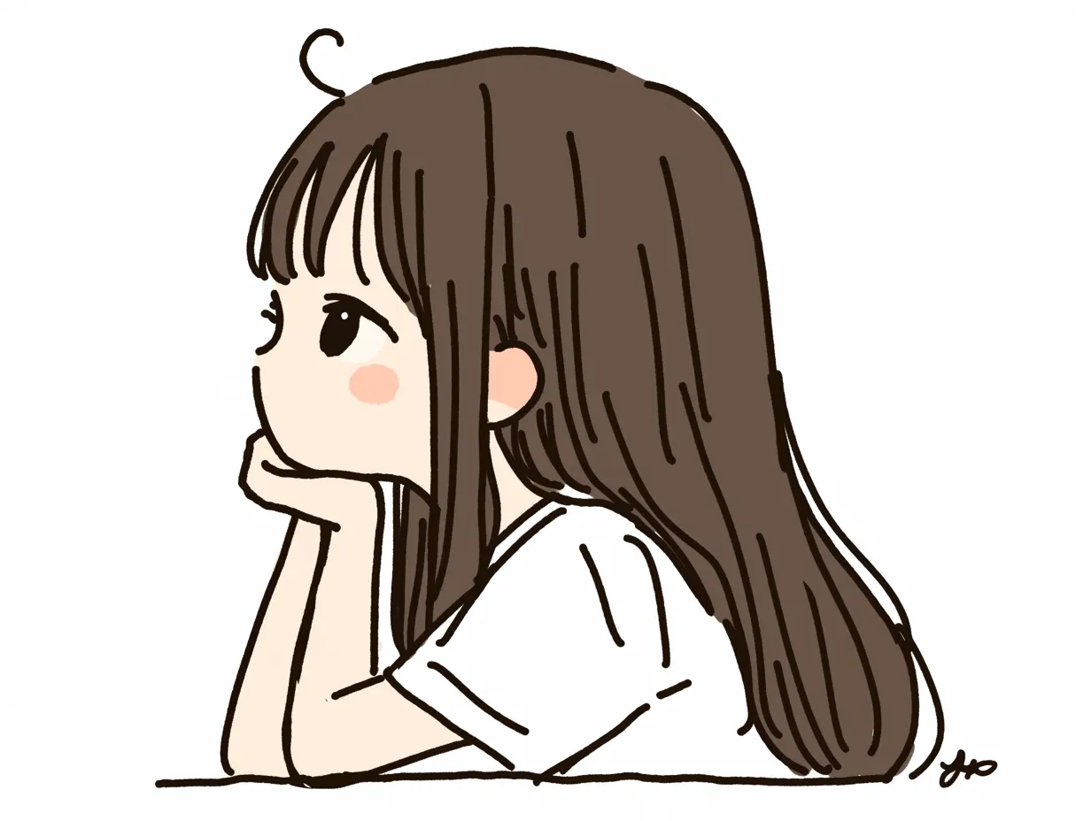 女の子の横顔おひるね｜頬に手をあてて伏せた姿勢の女の子の横顔。まどろみの表情と手の形が、日常の一瞬を切り取ったようなリラックス感を醸し出している。